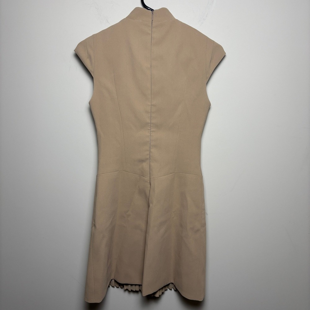 NWT Karen Millen Beige Military Pleated Arched Hem Cap Sleeve Dress Womens US 2 - Picture 5 of 9